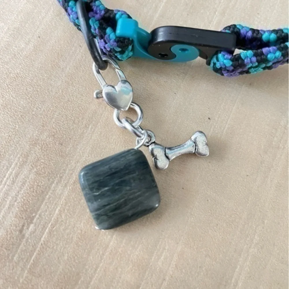 $10 SALE Handmade Pet Collar Charm Dark Green Gray Black Metal Dog Bone